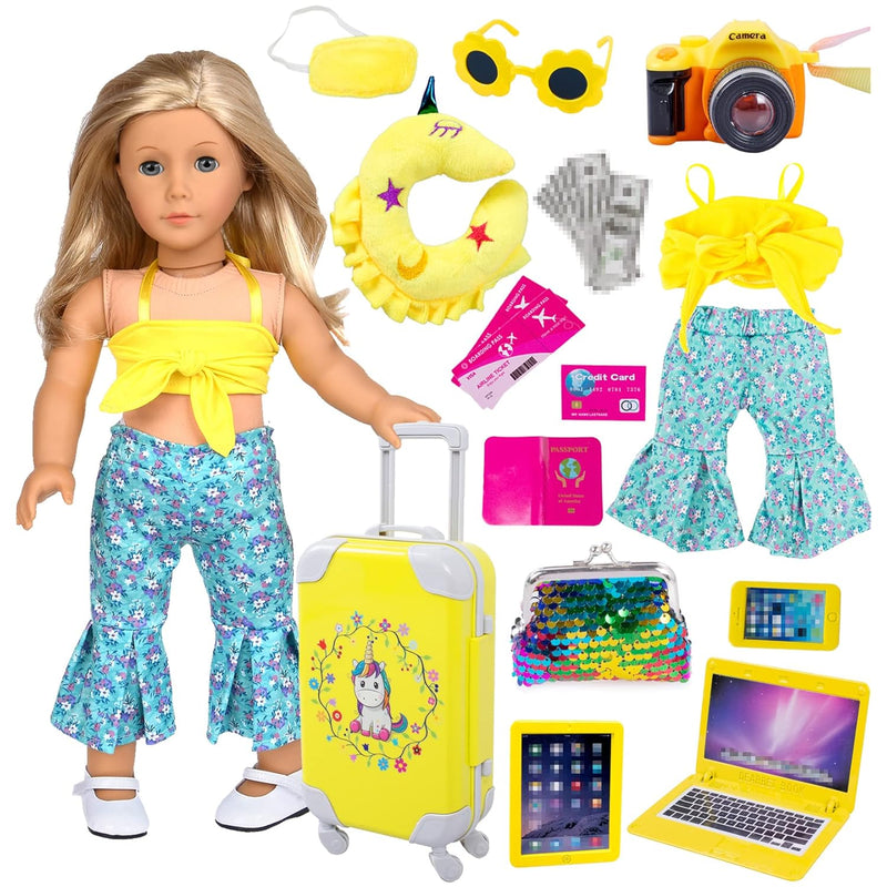Doll Clothes And Accessories 18 Inch Doll Travel Set With Unicorn Printed L