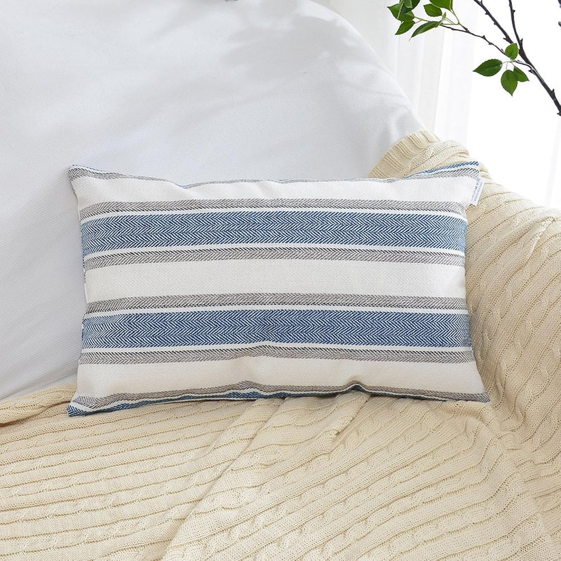 Navy Pure White Stripe Pillow Cases Soft Linen Square Decorative Throw Cushion