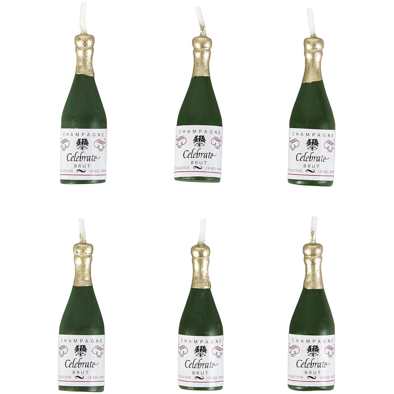 Candles And Cake Decorations, 2 -Inch, Champagne Bottles, 6-Pack, Green