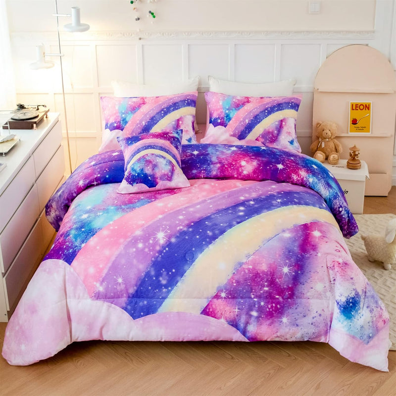 6Pcs Teen Pink Bedding Set Full For Girls, 3D Tie Dye Comforter Pink Colorful