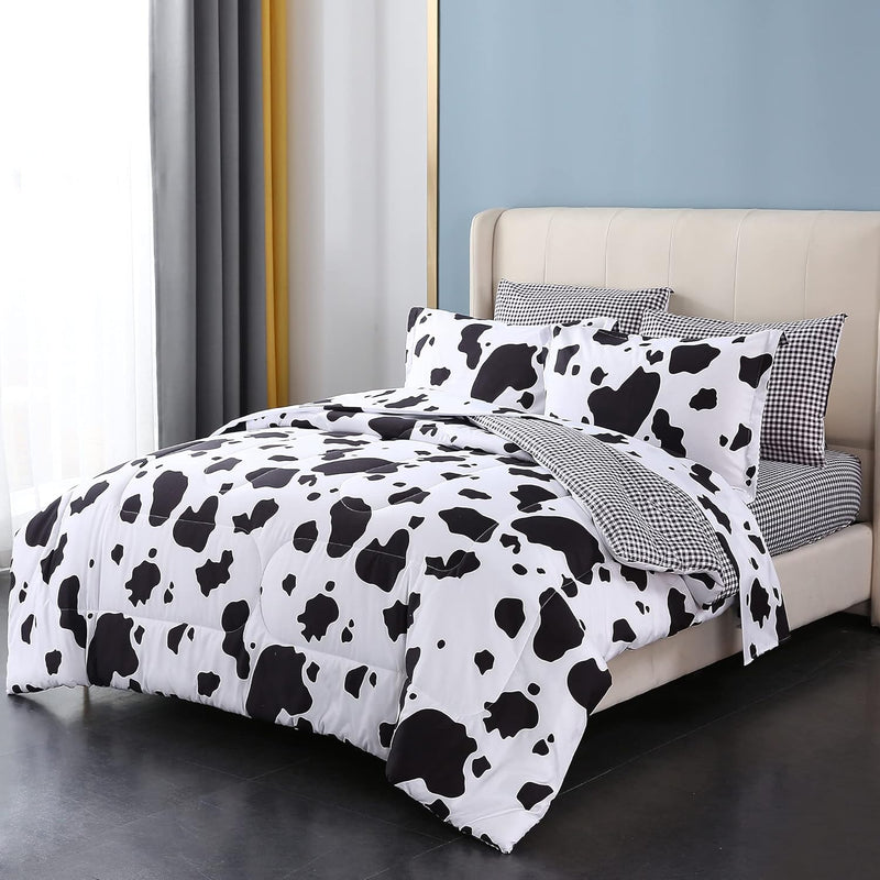 Cow Print Bed In A Bag - Cow Print Comforter Sets Full Size, Black And White R