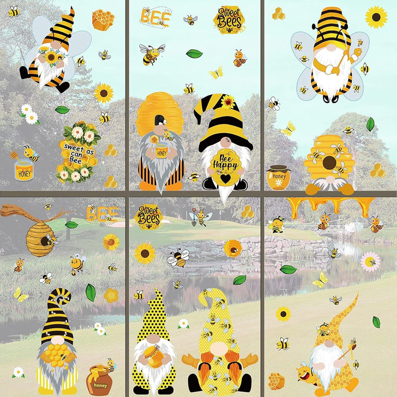 Honey Bumble Bee Window Clings For Glass Gnome Sunflowers Daisy Window Sticker