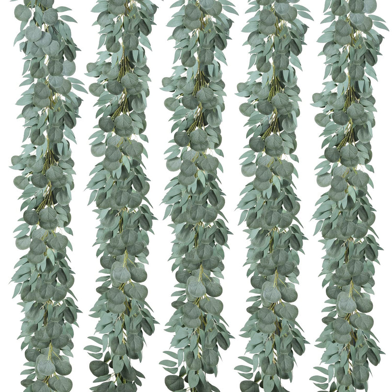 5 Pack Fake Silver Dollar Eucalyptus Greenery Garland Plants, 6.5 Feet Artific