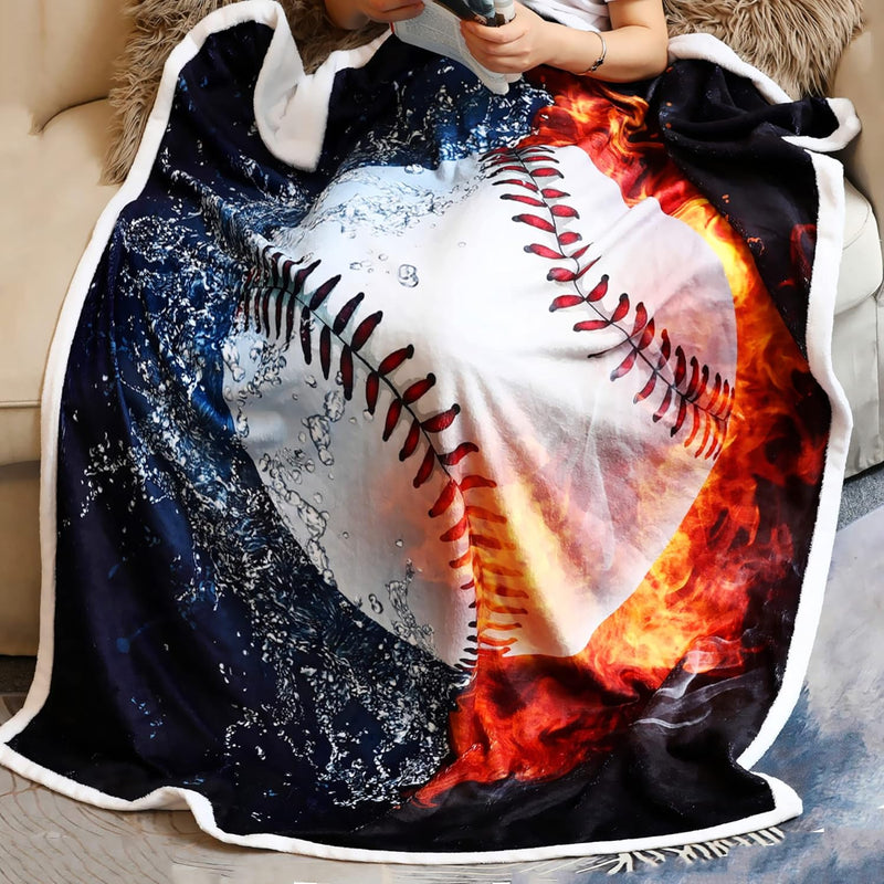 Baseball Blanket 3D Print Throw Blanket White Ball In Fire And Water Flannel S