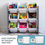 Grey/White Toy Organizer, 9 Bin Storage, 24" Tall