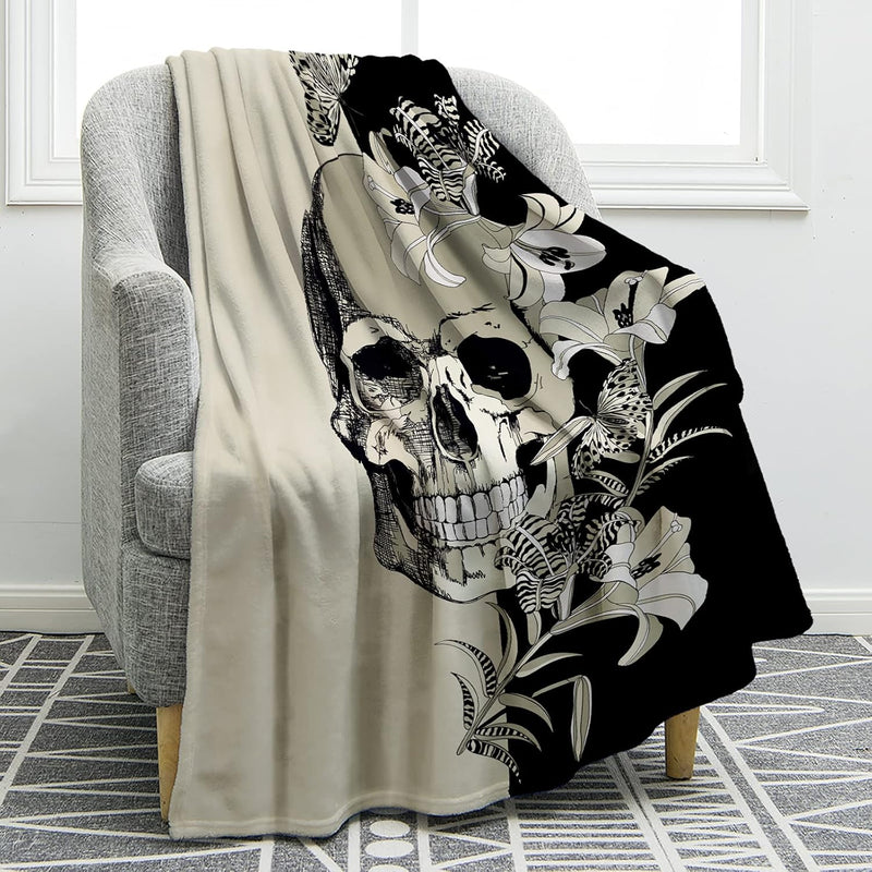Halloween Skull Blanket Skull Floral Print Throw Blanket Soft Lightweight Comf