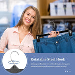 Black Pants Hangers 50 Pack, 12 Inch Skirt Hangers with Non-Slip Big Clips and 360° Swivel Hook, Heavy Duty Slim Plastic Pants Hangers, Space Saving Clip Hangers for Pants, Skirts, Shorts