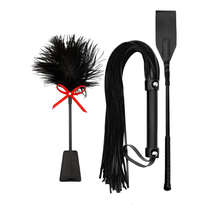 Black Bdsm Flogger Feather Crop & Spanking Paddle Set Adult Play Collection Floggers And Paddles And Whips Sex