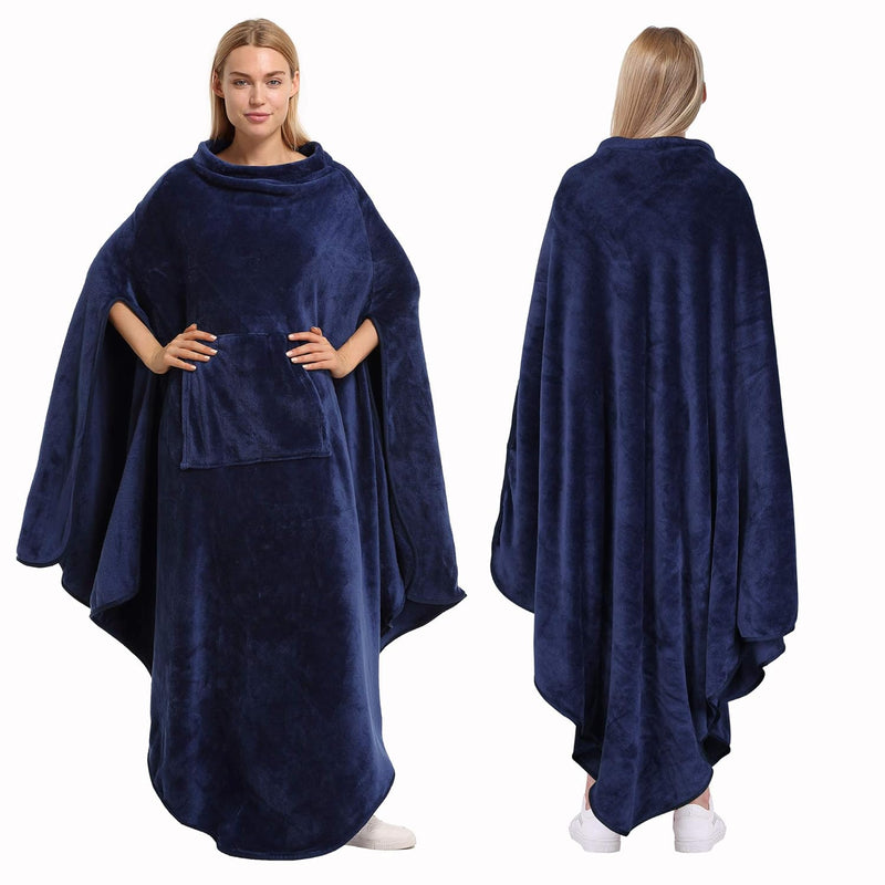 Fleece Wearable Blanket Poncho For Adult Women Men, Travel Wrap Blanket Cape W
