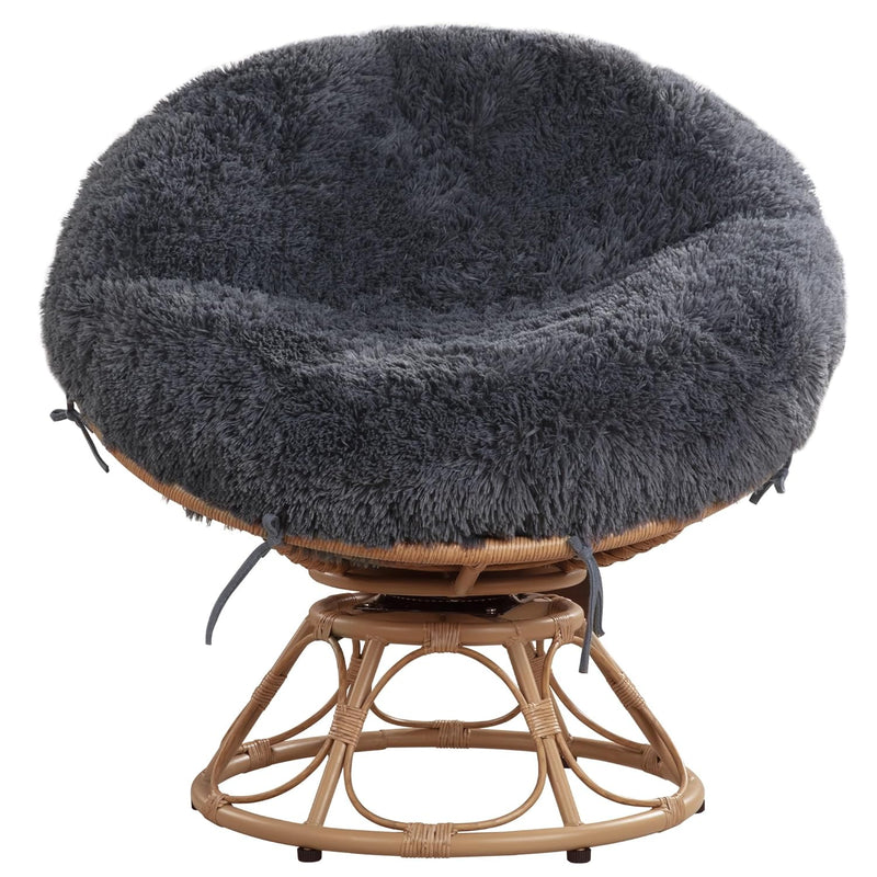 Waterproof Shaggy Cover For Papasan Cushion, Grey Fluffy Faux Fur Papasan Chai