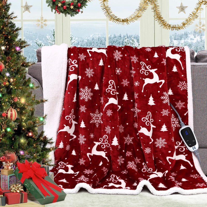 Sealy Christmas Heated Blanket Electric Throw 50"X60" With 6 Heating Levels &