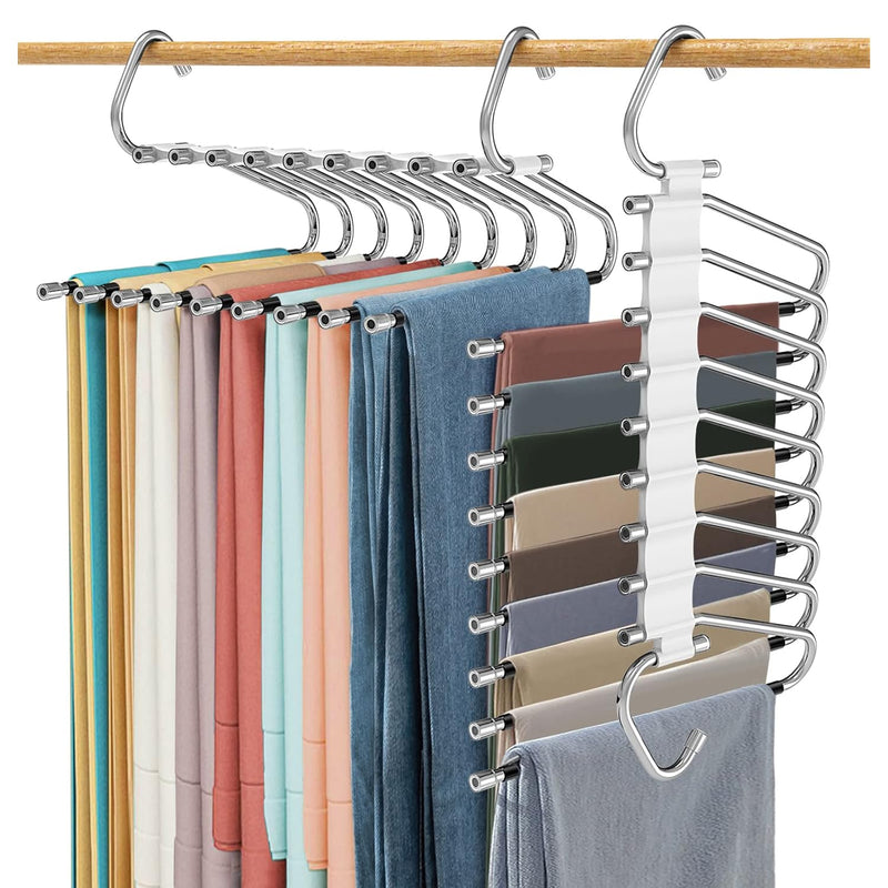 Upgrade 9 Layers Pants Hangers Space Saving, 2 Pack Multifunctional Pants Rack N