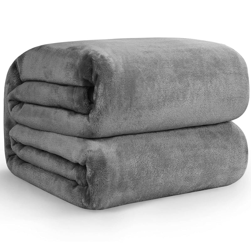Fleece Blanket Twin Size Grey, Soft Cozy Twin Blanket, Fuzzy Flannel Lightweig