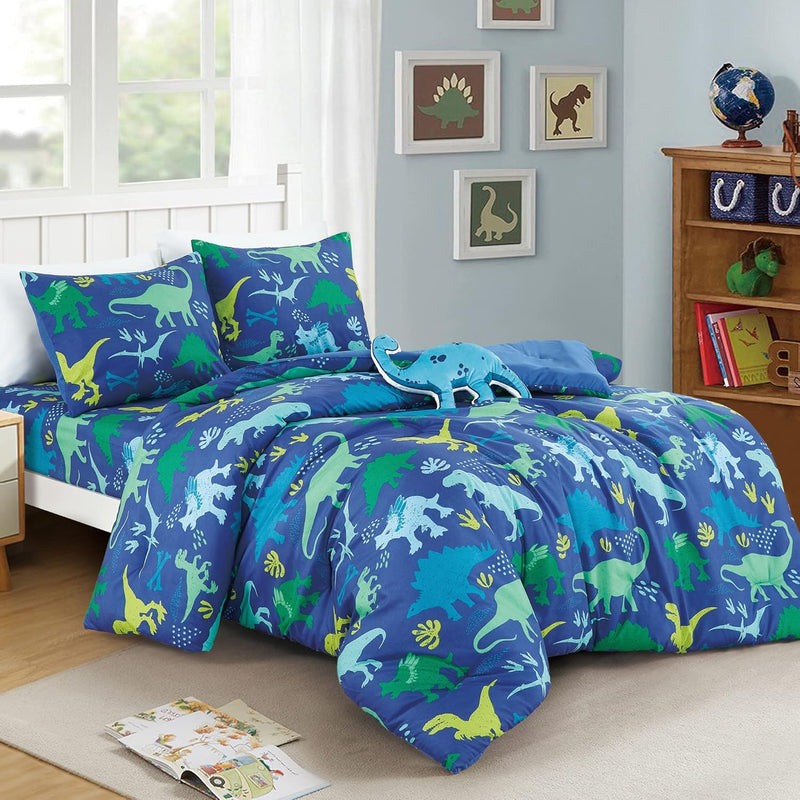 Blue Dinosaurs Print Comforter Set For Boys Girls Teen, Twin Size Bedding For