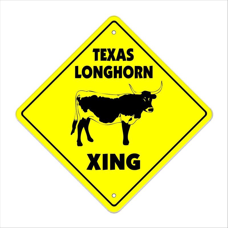 Texas Longhorn Crossing Sign Zone Xing | Indoor/Outdoor | 12" Tall Plastic Sig