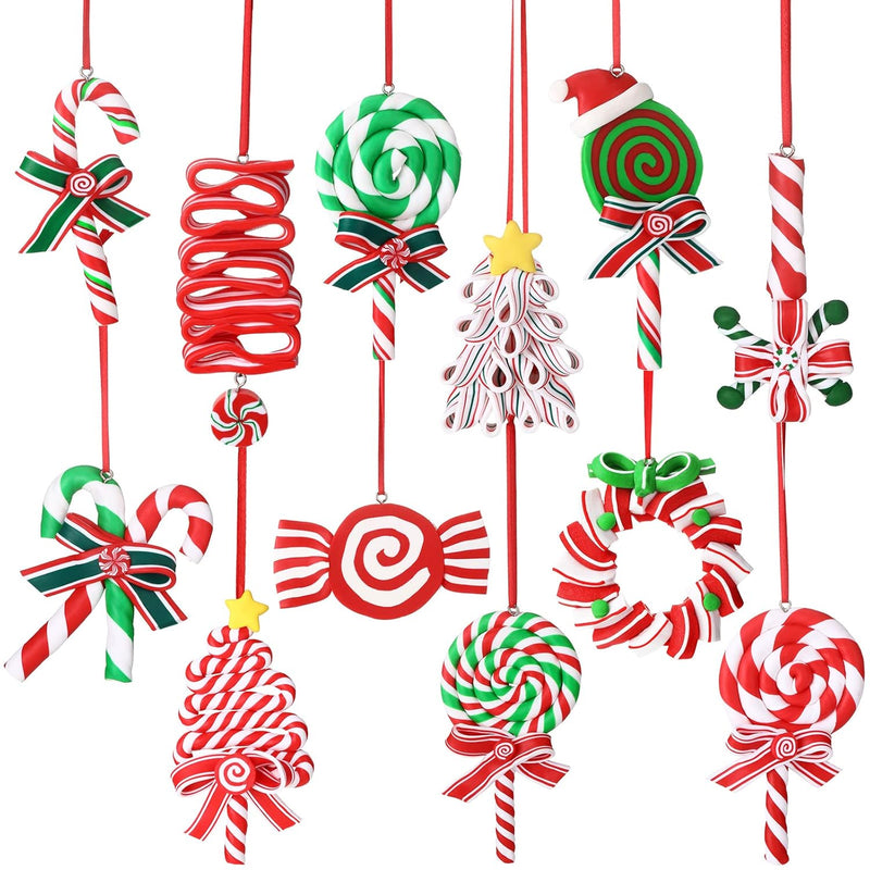 12 Pieces Christmas Lollipop Ornaments Sweet Candy Cane Christmas Hanging Deco