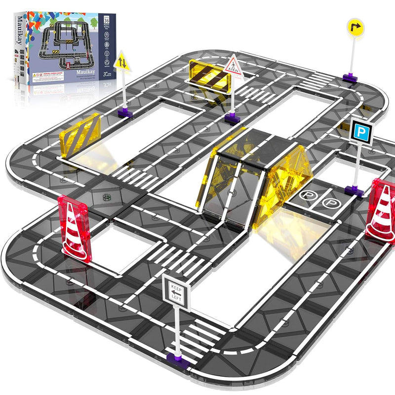 Magnetic Tiles Road Set, Magnetic Blocks Building Toys For 3+ Year Old Boys