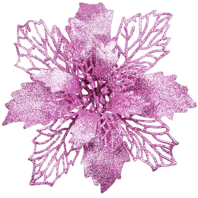 16 Pcs Christmas Poinsettia Flowers, Artificial Flowers Glitter Poinsettia Chr