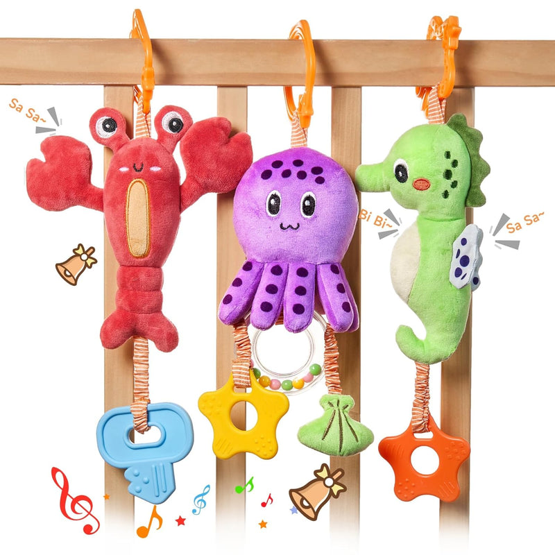 Baby Toys 0 3 6 12 Months, Hanging Stroller Toys Soft Marine Animal Crib Ca