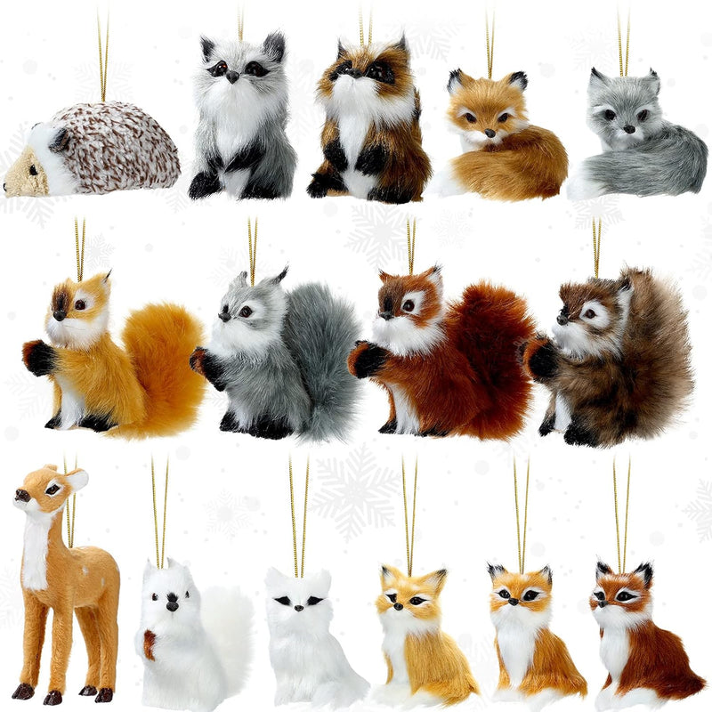 15 Pieces Plush Animal Woodland Faux Fur Hanging Ornament Simulation Forest Fu