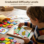 209-Piece Wooden Pattern Blocks Set for Kids with Design Cards