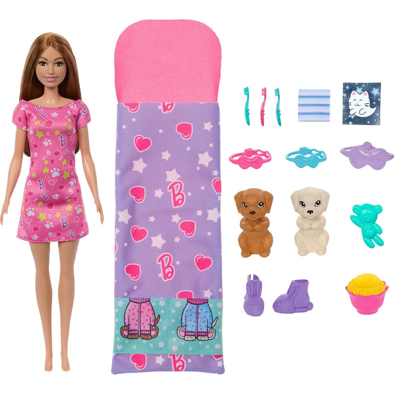 Barbie Doll & Playset with 2 Toy Dog Figures & 10+ Accessories, Puppy Slumb