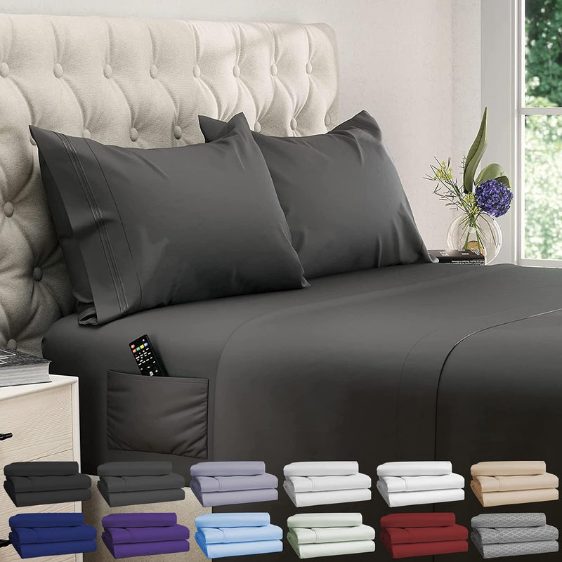 King Sheets - King Size Sheets - 4 Pcs Set - Deep Pocket King Sheets - Up To 1
