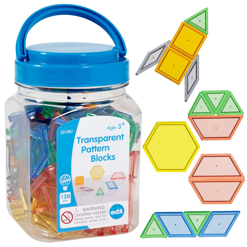 Transparent Pattern Blocks Mini Jar Set Of 120 Plastic Pattern Blocks Pract