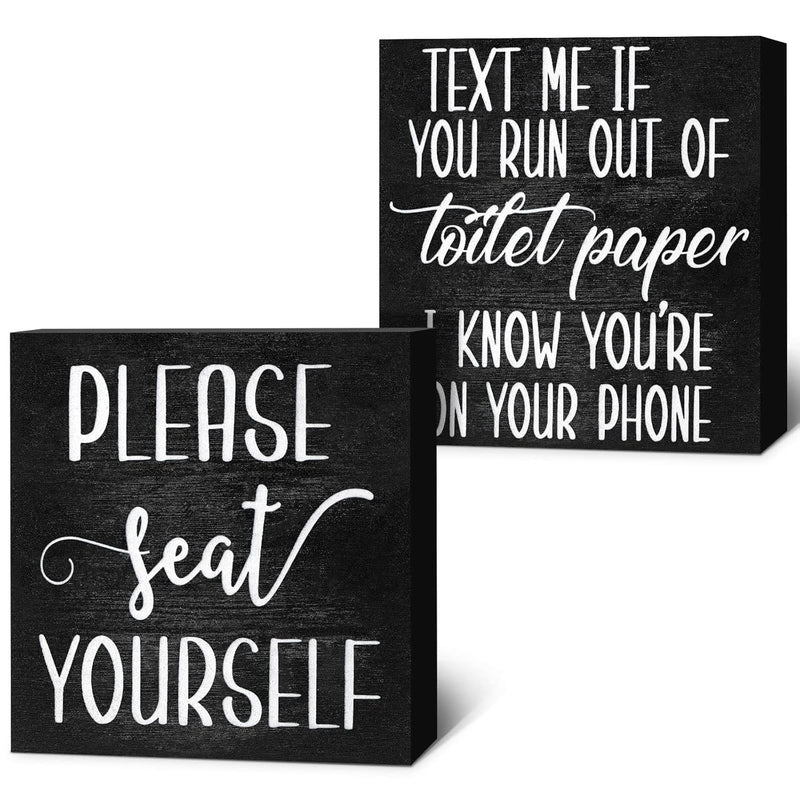 2 Pieces Funny Farmhouse Bathroom Signs Decor Classic Wooden Box Sign Rustic T