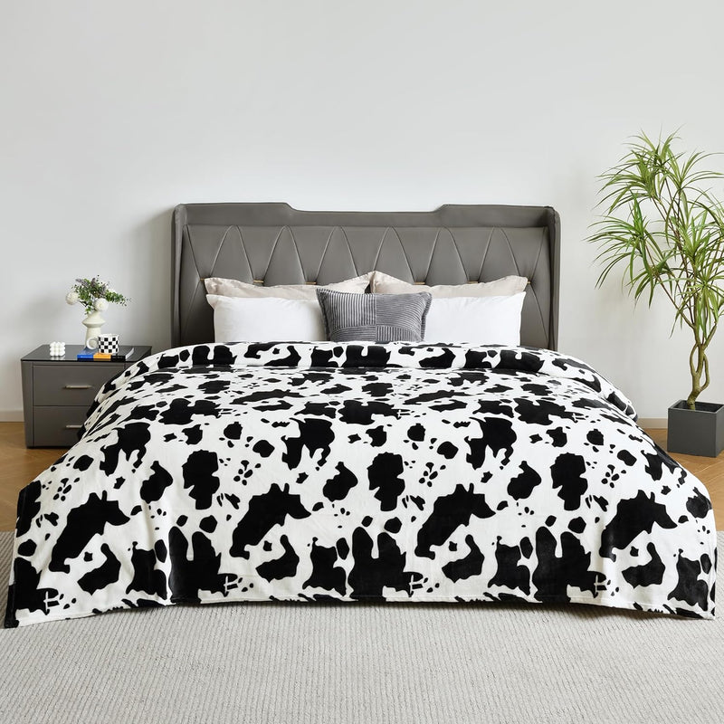 Fleece Blanket - Black White Cow Print Throw Blanket Super Soft Microfiber Fla