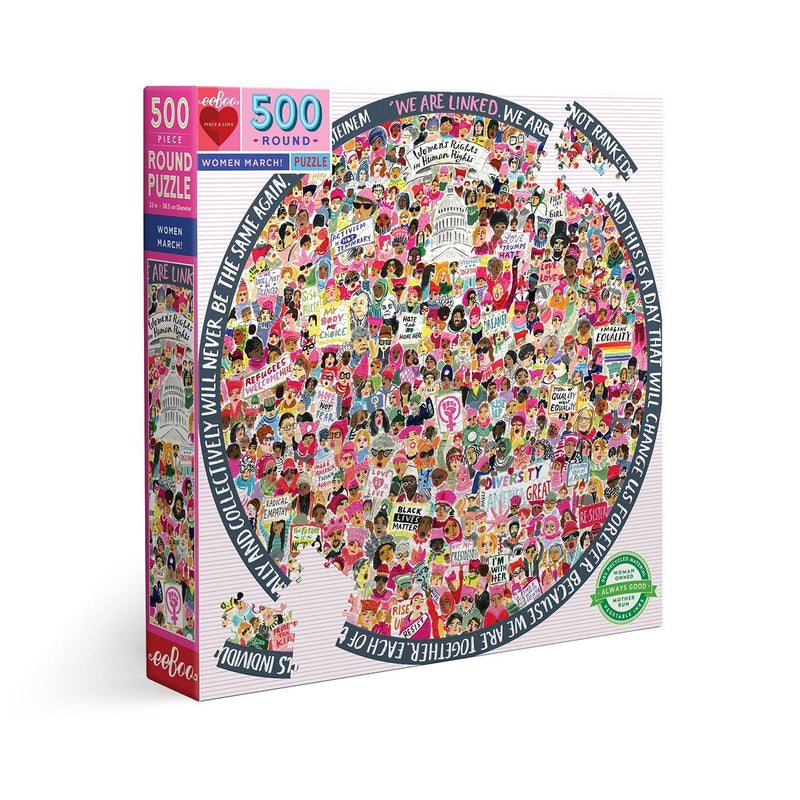 eeBoo: Piece and Love Women March! 500 Piece Round Circle Jigsaw Puzzle, Pu