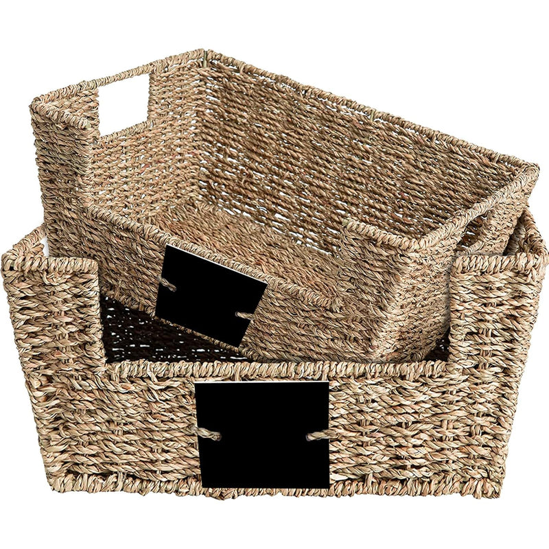 Storage Box Hand-Woven Wicker Storage Baskets, Multipurpose Open-Front Bin With
