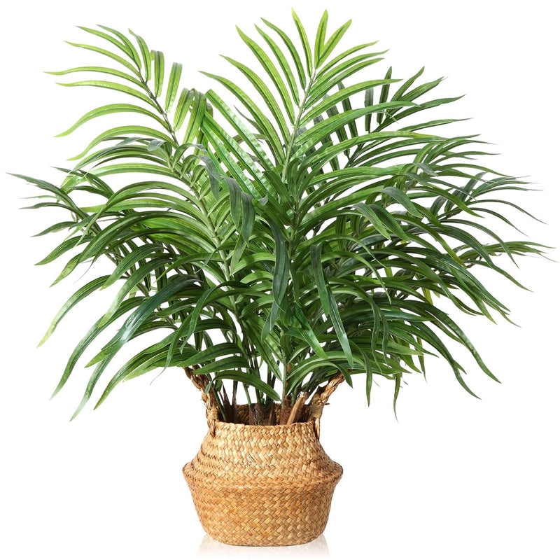 Artificial Palm Tree 28" Fake Potted Areca Palm Plant With Handmade Seagrass B