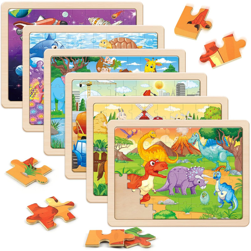 Wooden Puzzles For Kids Ages 4 6, 6 Packs 60 Pcs Jigsaw Puzzles Preschool E