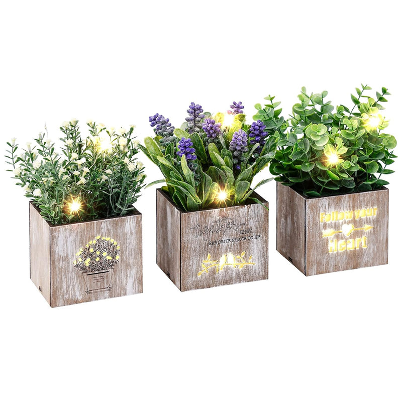 Artificial Plants & Flowers With Nightlight, Potted Fake Plants For Home Decor