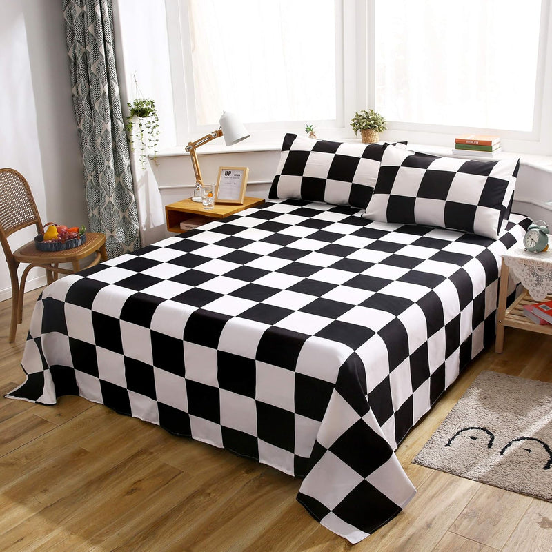 Bed Sheet Set Queen Size Black/White Checkered Pattern With 14” Deep Pockets 4