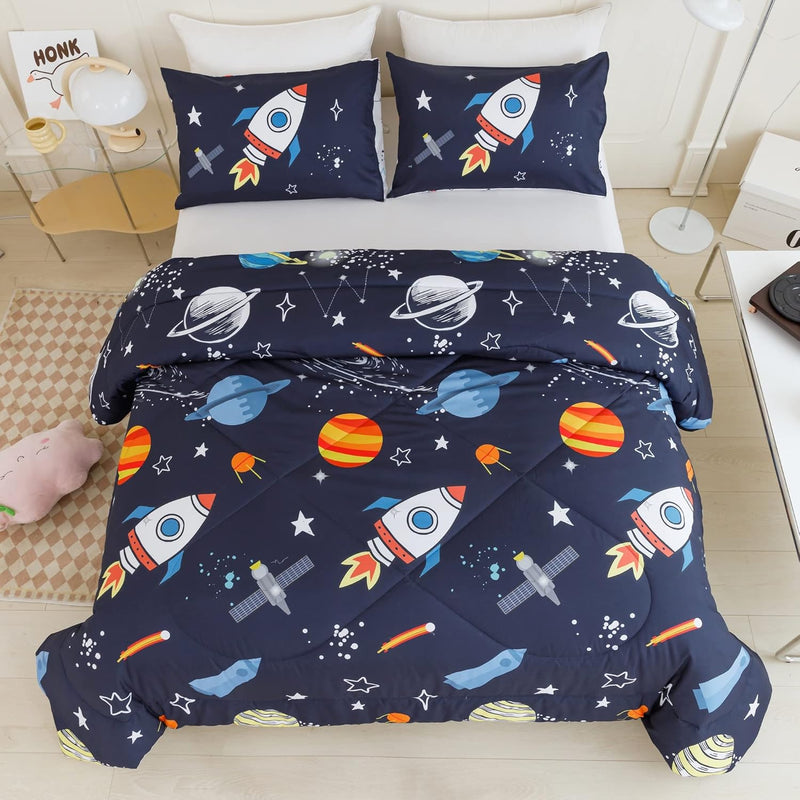 Kids Comforter Set Full Size, Cute Space Rocket Bedding Set For Boys Girls, Sp