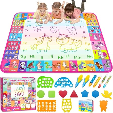 Water Doodle Mat for Kids with Magic Pens and Drawing Templates