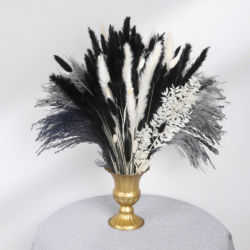 102Pcs Black Pampas Grass, Natural Dried Pampas Grass Bouquet,Boho Home Decor