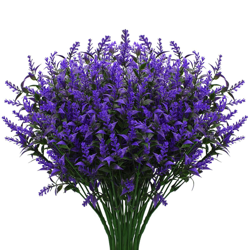 12 Bundles Artificial Lavender Fake Flowers Outdoor Uv Resistant Plants Plasti