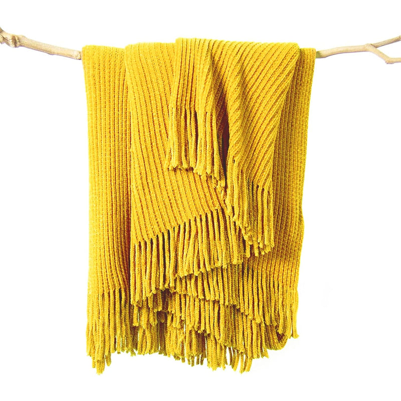Yellow Throw Blanket For Couch - Soft Fall Boho Throw Blanket, Farmhouse Cheni