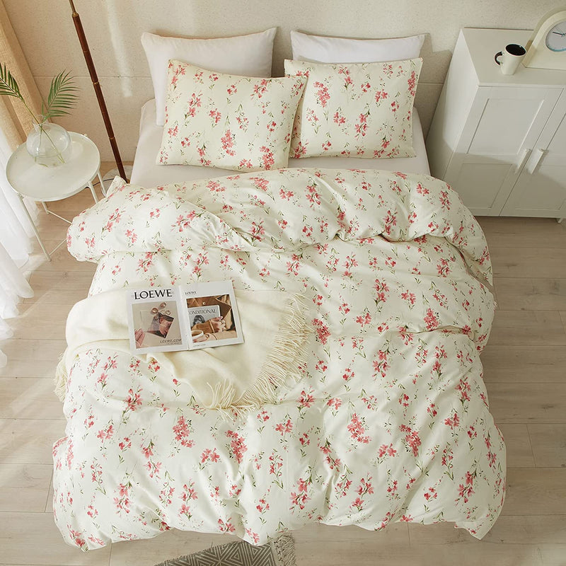 Floral Duvet Cover Twin Soft Cotton Bedding Set Twin Aesthetic Shabby Chic Gir