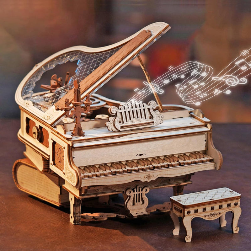 RoWood 3D Puzzles for Adults Wooden Magic Piano Model Kits Mechanical Woode