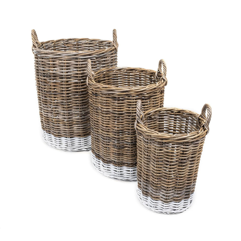 Bsk1000A-3Set Ternion Cottage Hand-Woven Rattan Nesting Baskets With Handles For