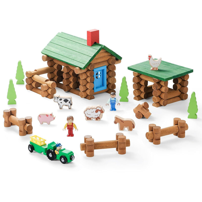 SainSmart Jr. Wooden Log Cabin Set Farm Building House Toy for Toddlers, 12