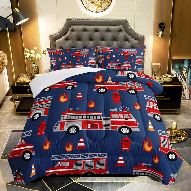Fire Truck Comforter Twin Size,Truck Kids Comforter Set,3Pcs Bedding Set Print