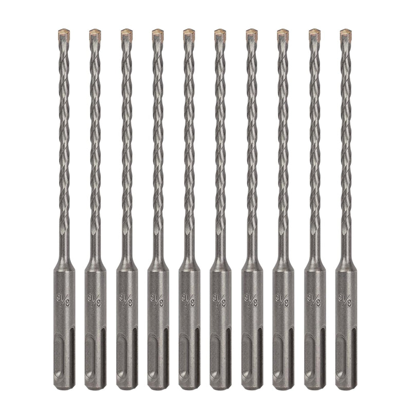 10-Pack SDS Plus 3/16" x 6" Rotary Hammer Drill Bits, Carbide Tipped for Brick, Stone and Concrete