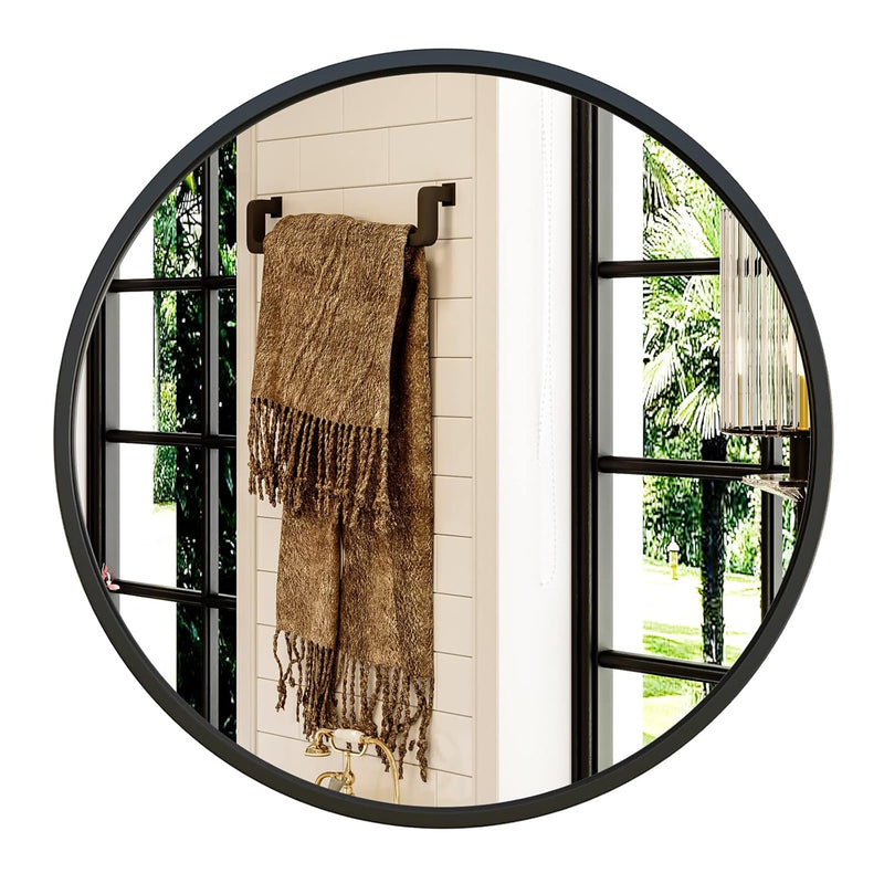 24'' Black Round Mirror, Circle Wall Mirror For Bathroom Vanity, Entryway Livi