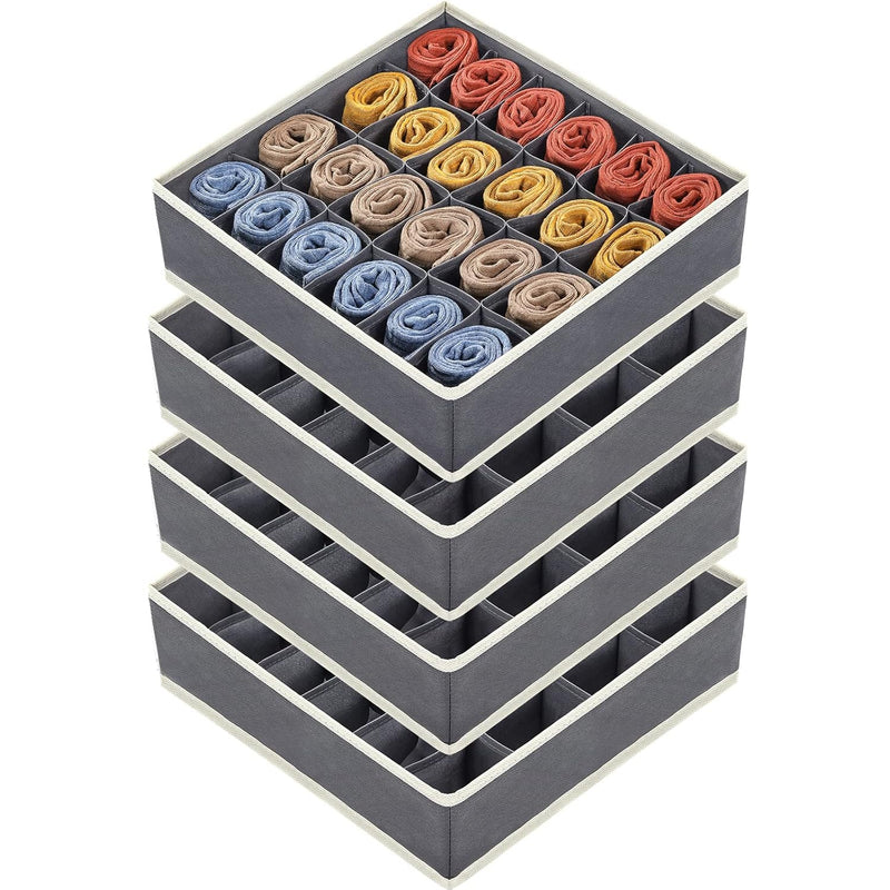 4 Pack Sock Underwear Organizer Drawer Dividers, 88 Cell Foldable Fabric Dresser