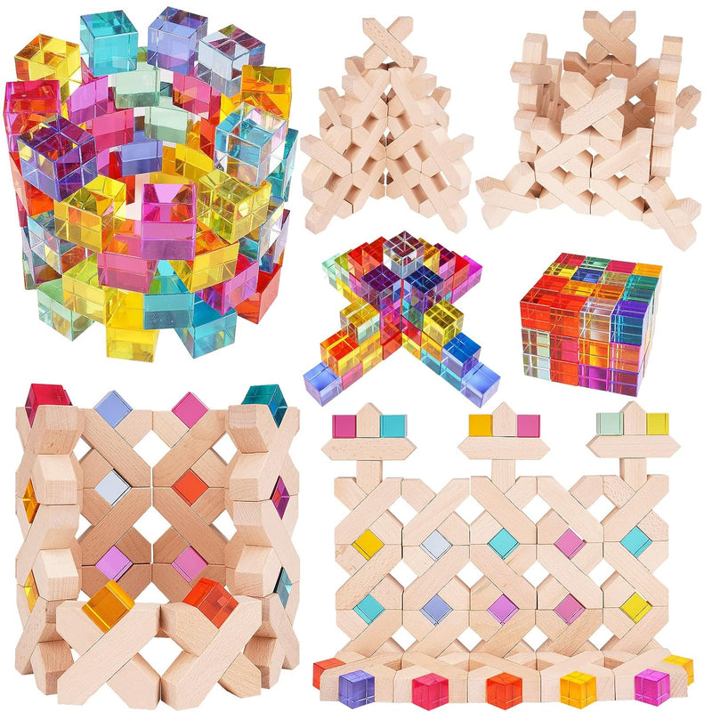 Agirlgle Wooden Rainbow Building Blocks Cube Gem Stacking Blocks Toy - Colo